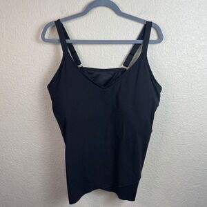 Lands End 1X 16W-18W Black Tankini Swimsuit Top Soft Cup Baby Doll Beach Resort